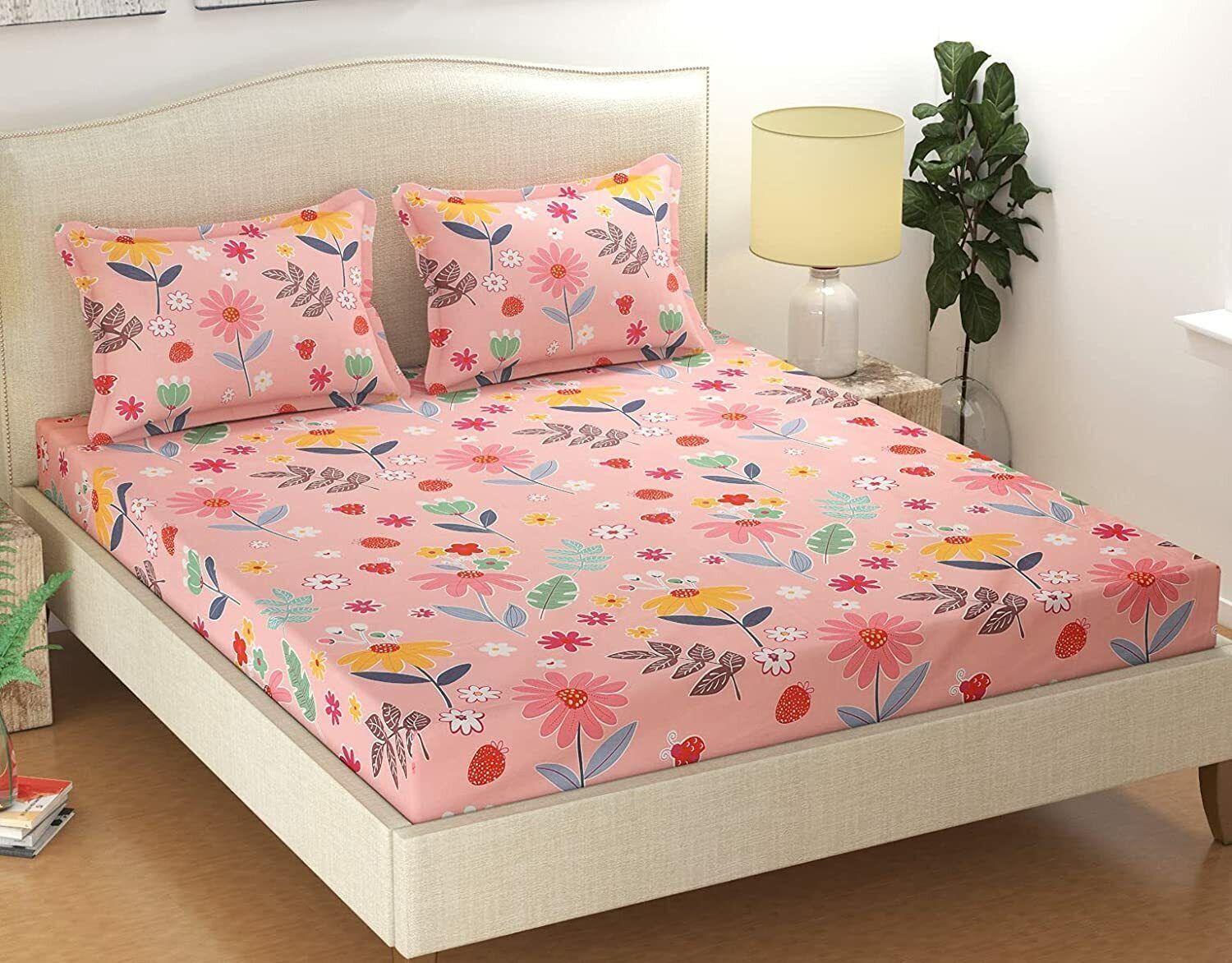 Polycotton Double Flat 210 TC Floral Bedsheet-image-12