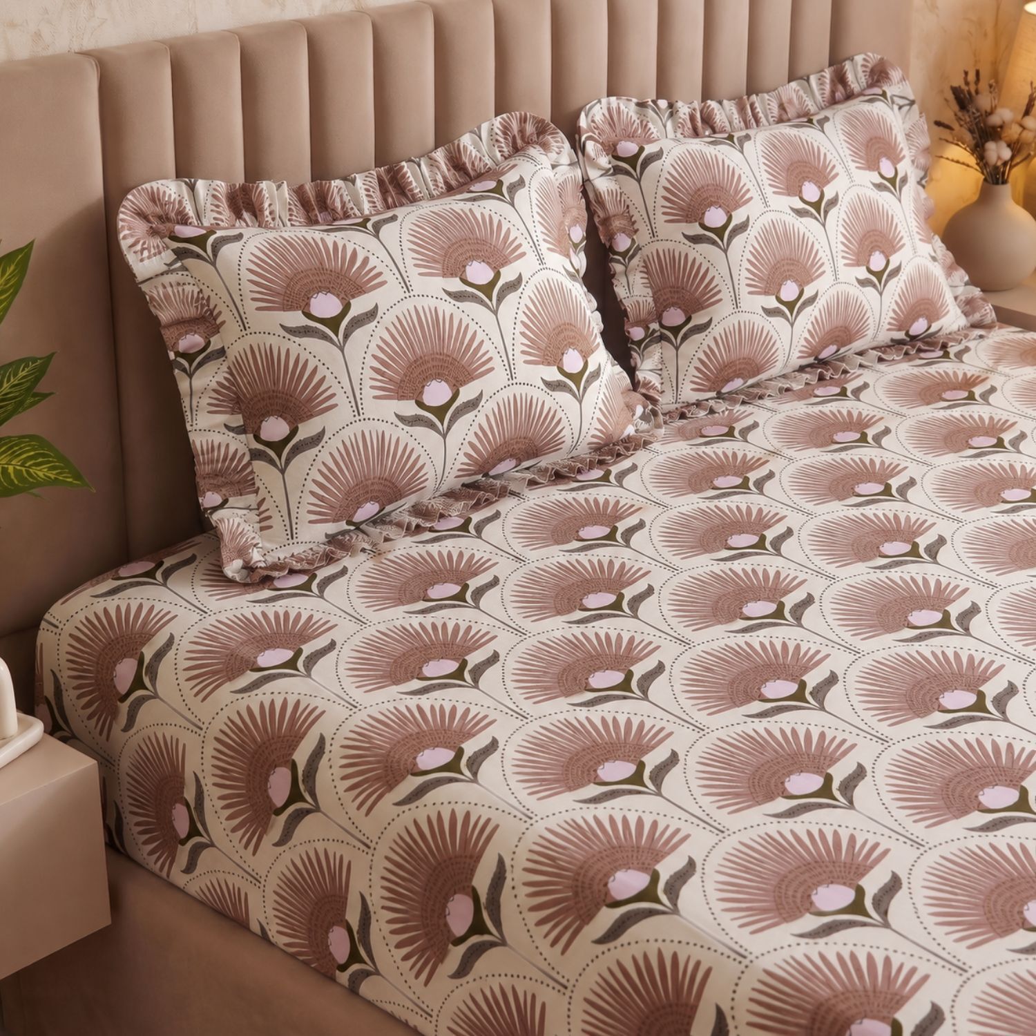 dream weaverz Polycotton Double Fitted (Elastic) 260 TC Printed 1 Bedsheet with 2 Pillow Covers-picture-38