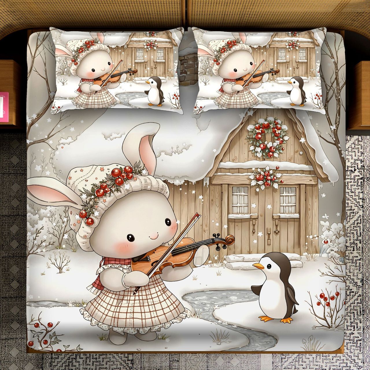 Cotton Blend Queen Flat 150 TC Cartoon Bedsheet-image-30