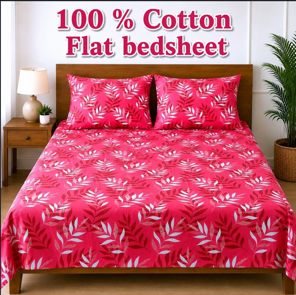 Bamboo Cotton, Cotton, Cotton Blend, Linen Cotton, Polycotton Double Flat 300 TC Printed 1 Summer Bedsheet with 3 Pillow Covers-image-8