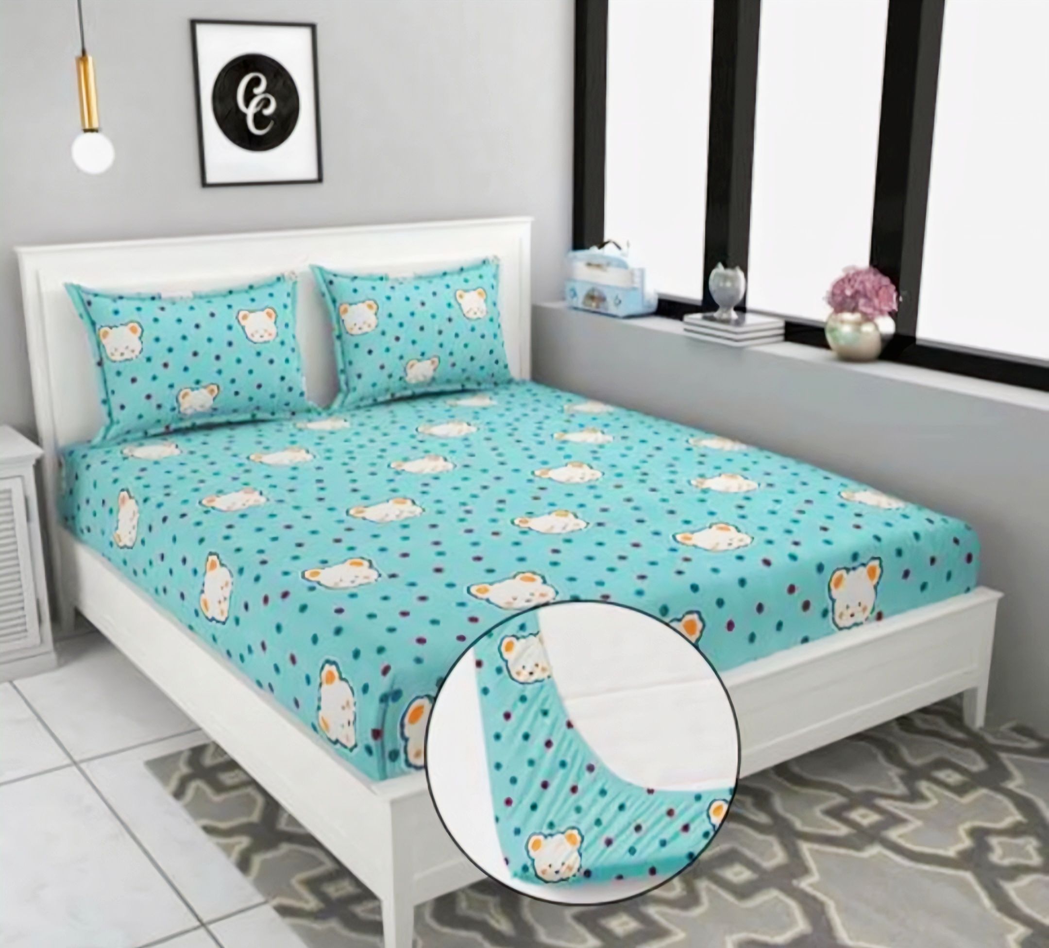 220 TC Cotton Double Printed Fitted (Elastic) Bedsheet-image-19