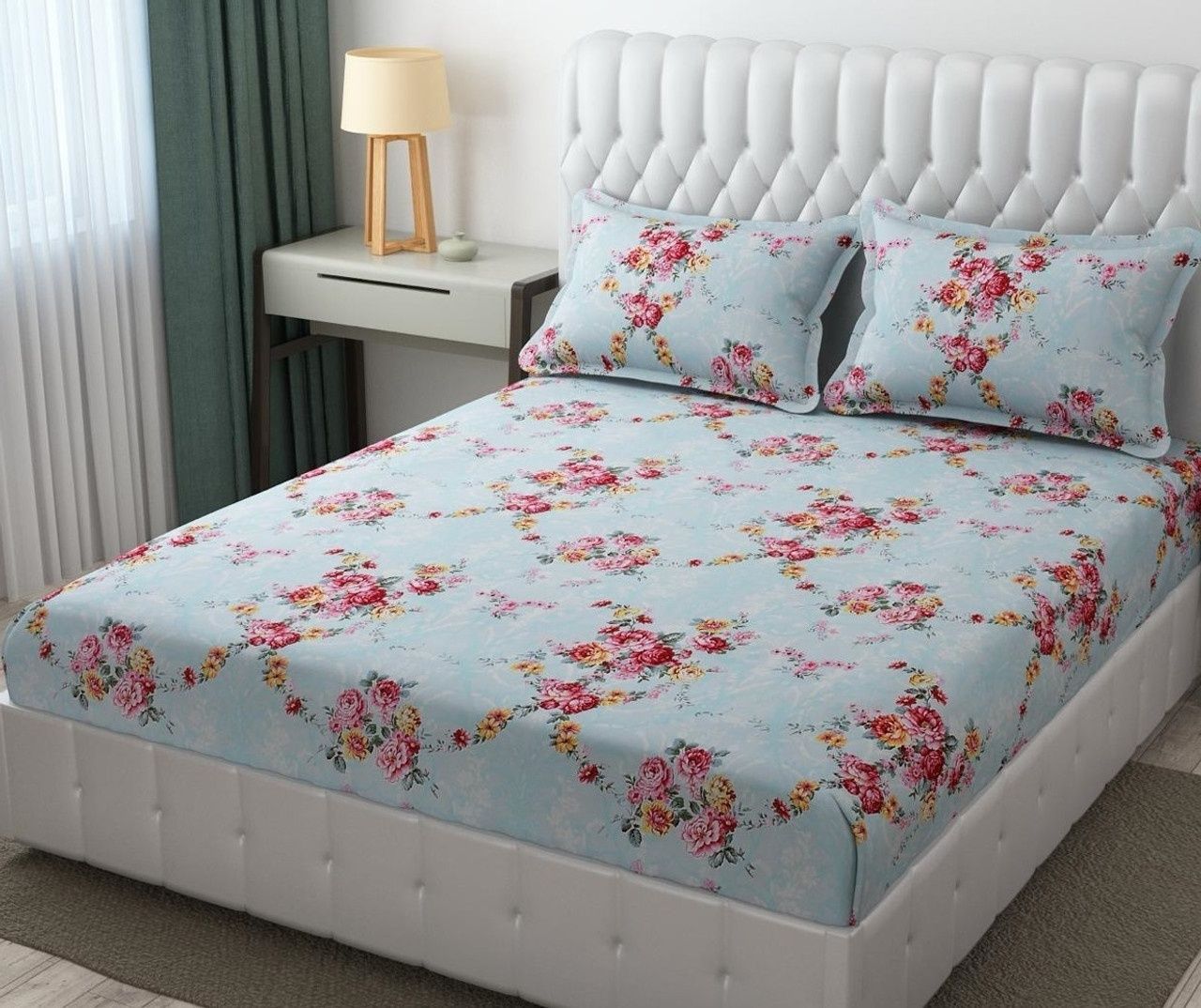 fabricora Cotton Double Fitted (Elastic) 240 TC 3D Printed 1 Bedsheet-picture-28