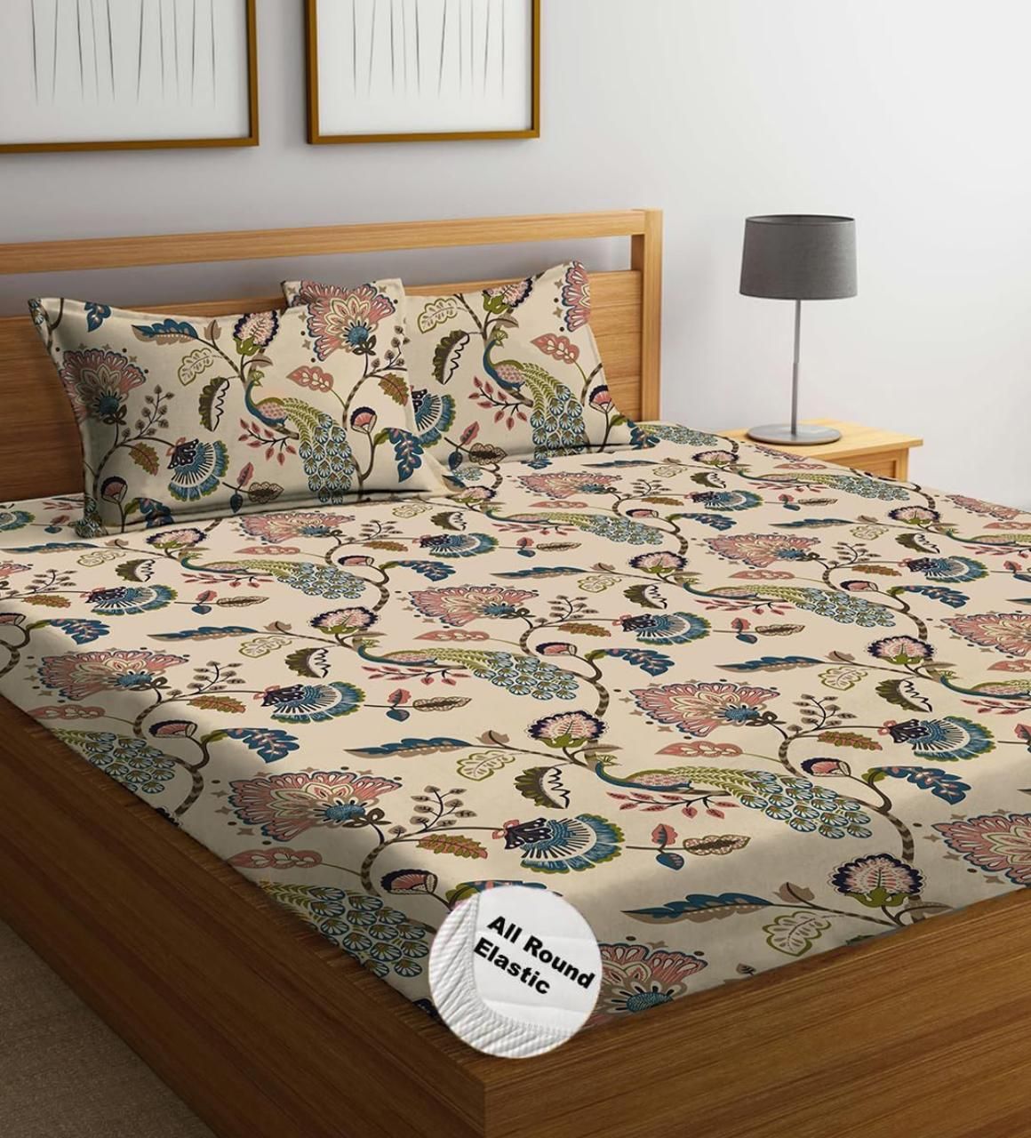 ranahandloom Cotton Blend, Cotton King, Queen, Double Fitted (Elastic) 320 TC Floral Bedsheet-picture-29