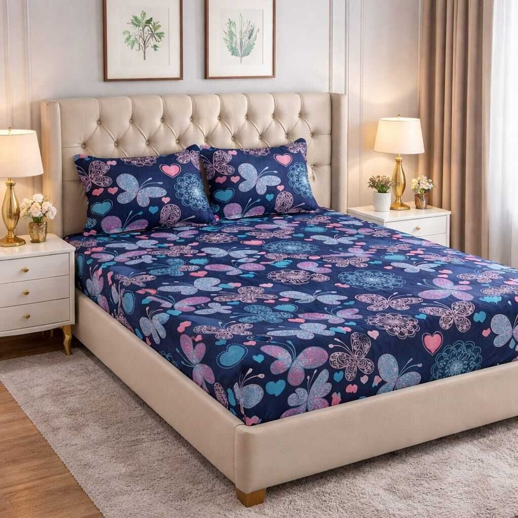 haryana bazaar Cotton Double Fitted (Elastic) 160 TC 3D Printed 1 Bedsheet-picture-31