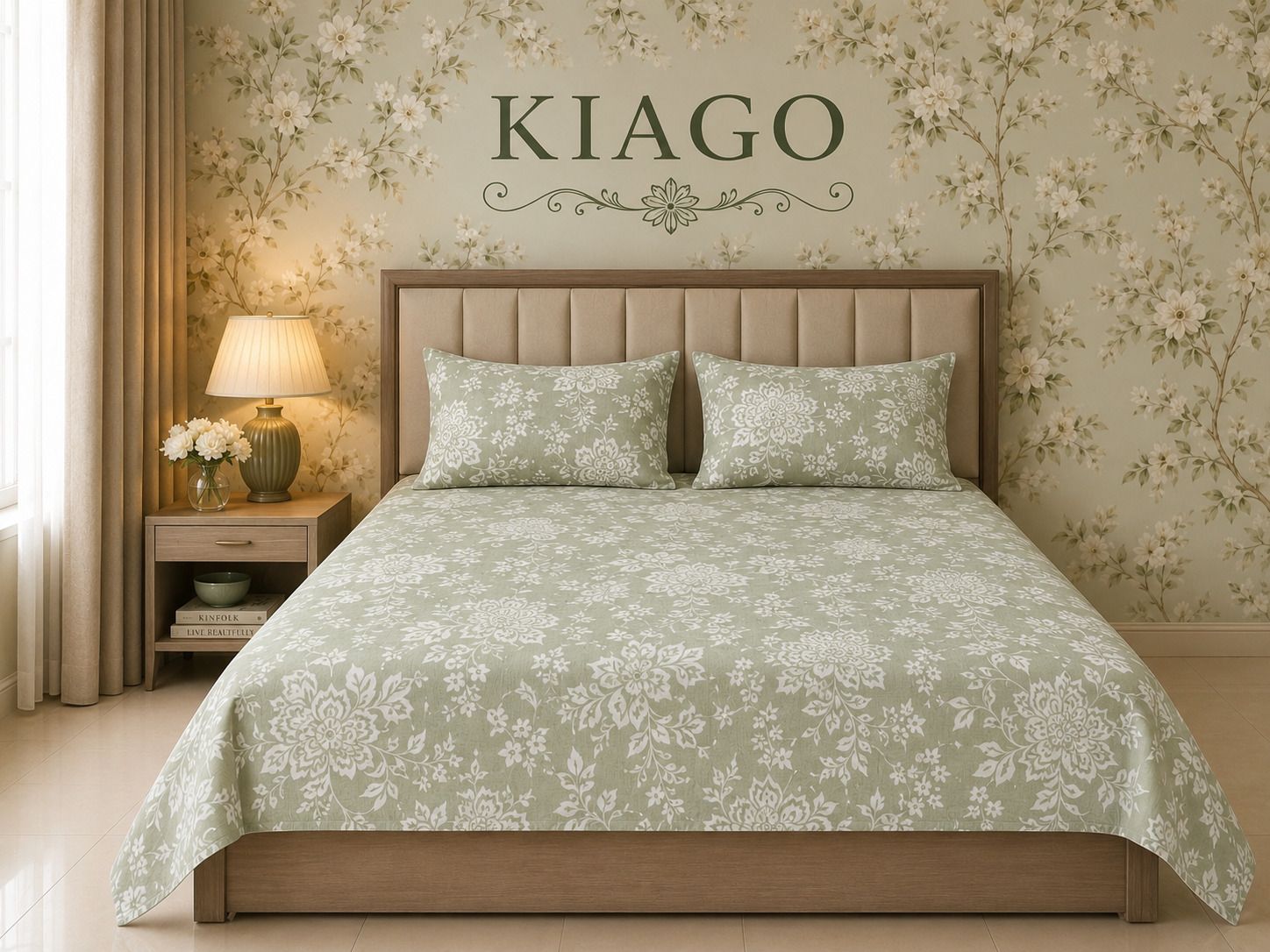 Cotton King Flat 280 TC Floral 1 AC Bedsheet with 2 Pillow Covers-image-5