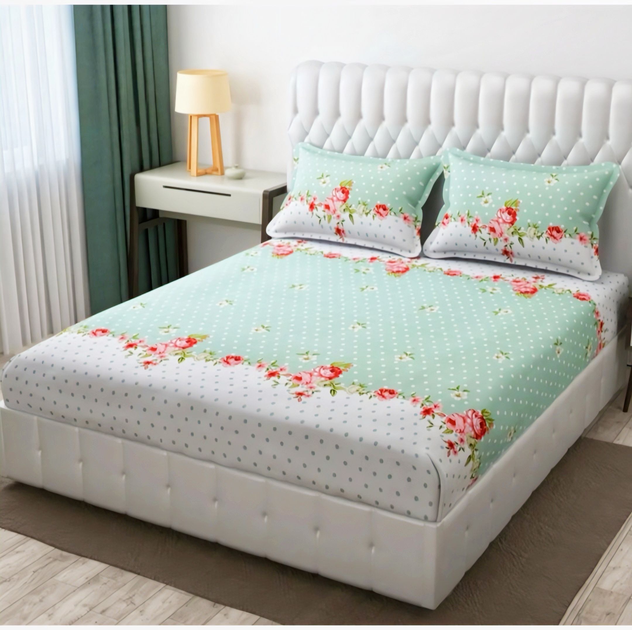 tiwanshi 220 TC Polyester Double Self Design Fitted (Elastic) Bedsheet-picture-16