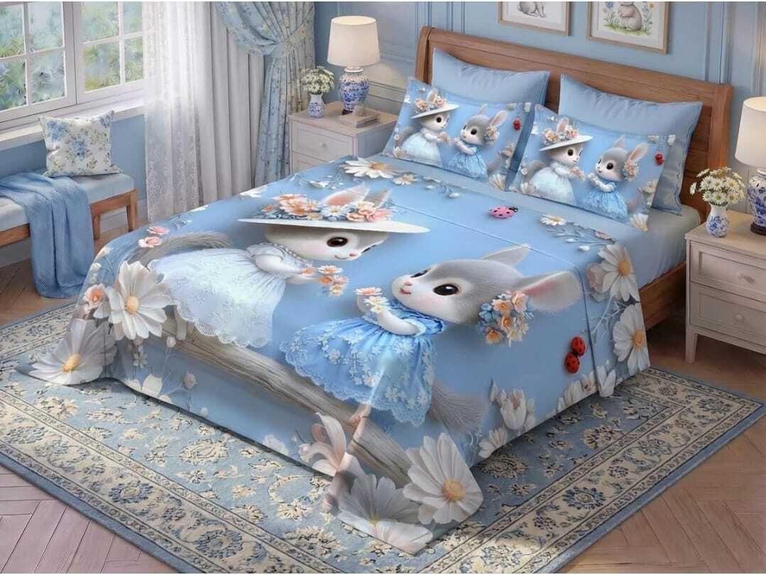 Cotton Blend King Flat 300 TC Cartoon 1 Summer Bedsheet with 2 Pillow Covers-image-14