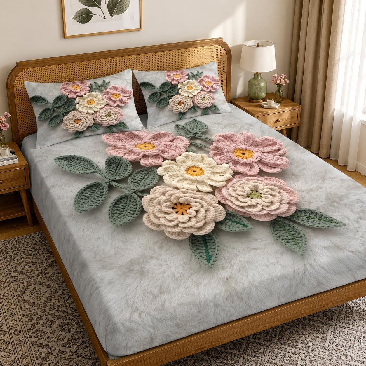 Cotton Blend King Flat 320 TC 7D Digital 1 Summer Bedsheet with 2 Pillow Covers-image-6