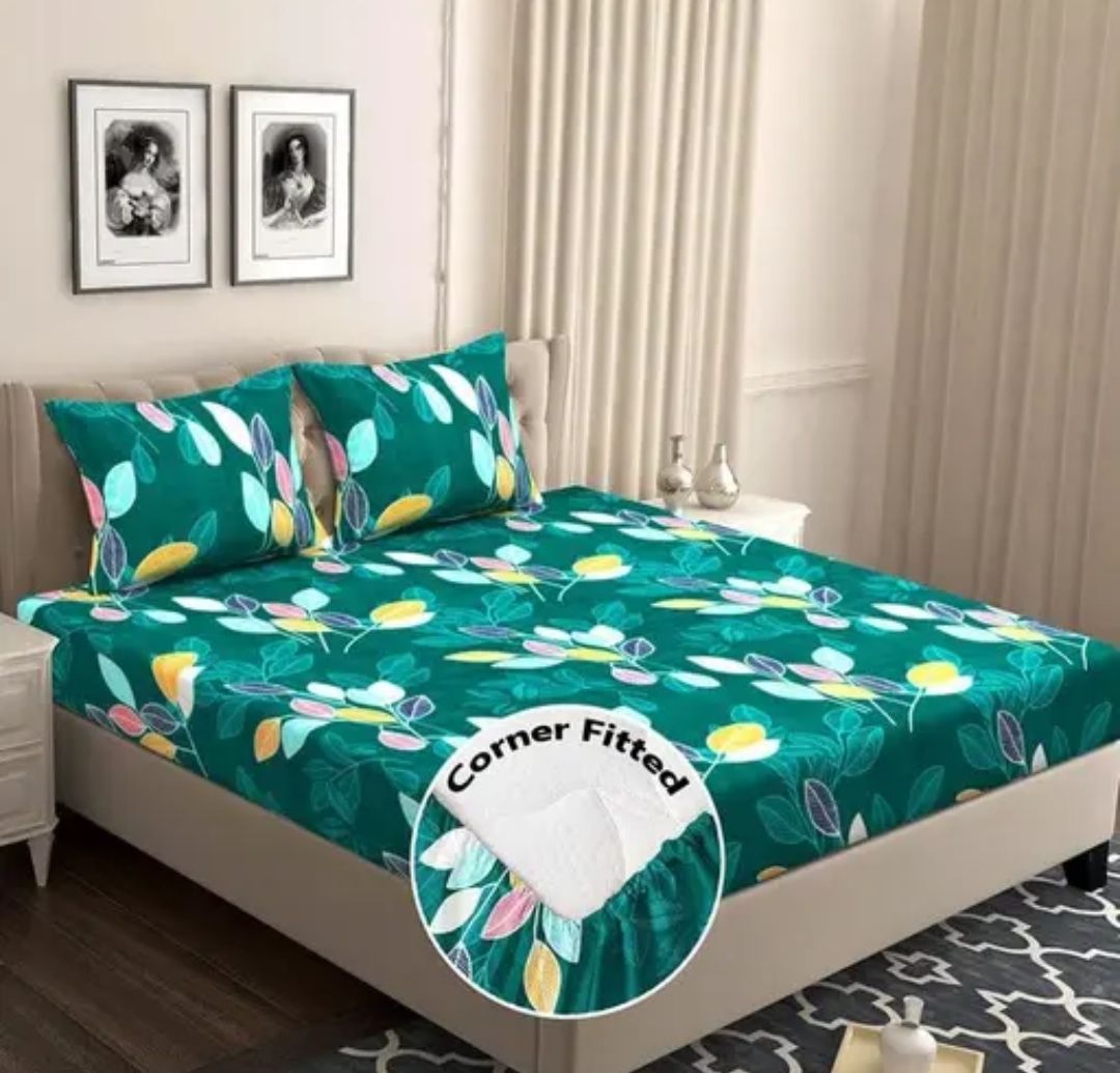 Cotton Blend King Fitted (Elastic) 300 TC Floral 1 Summer Bedsheet with 2 Pillow Covers-image-15