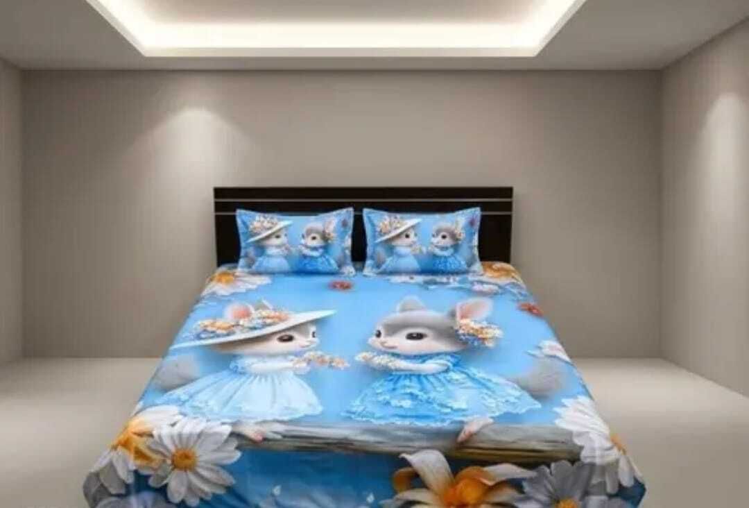 Polycotton King Flat 300 TC Cartoon 1 Summer Bedsheet with 2 Pillow Covers-image-24