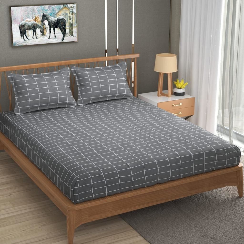 s.s enterprises 200 TC Polyester Double Checkered Flat Bedsheet-picture-20