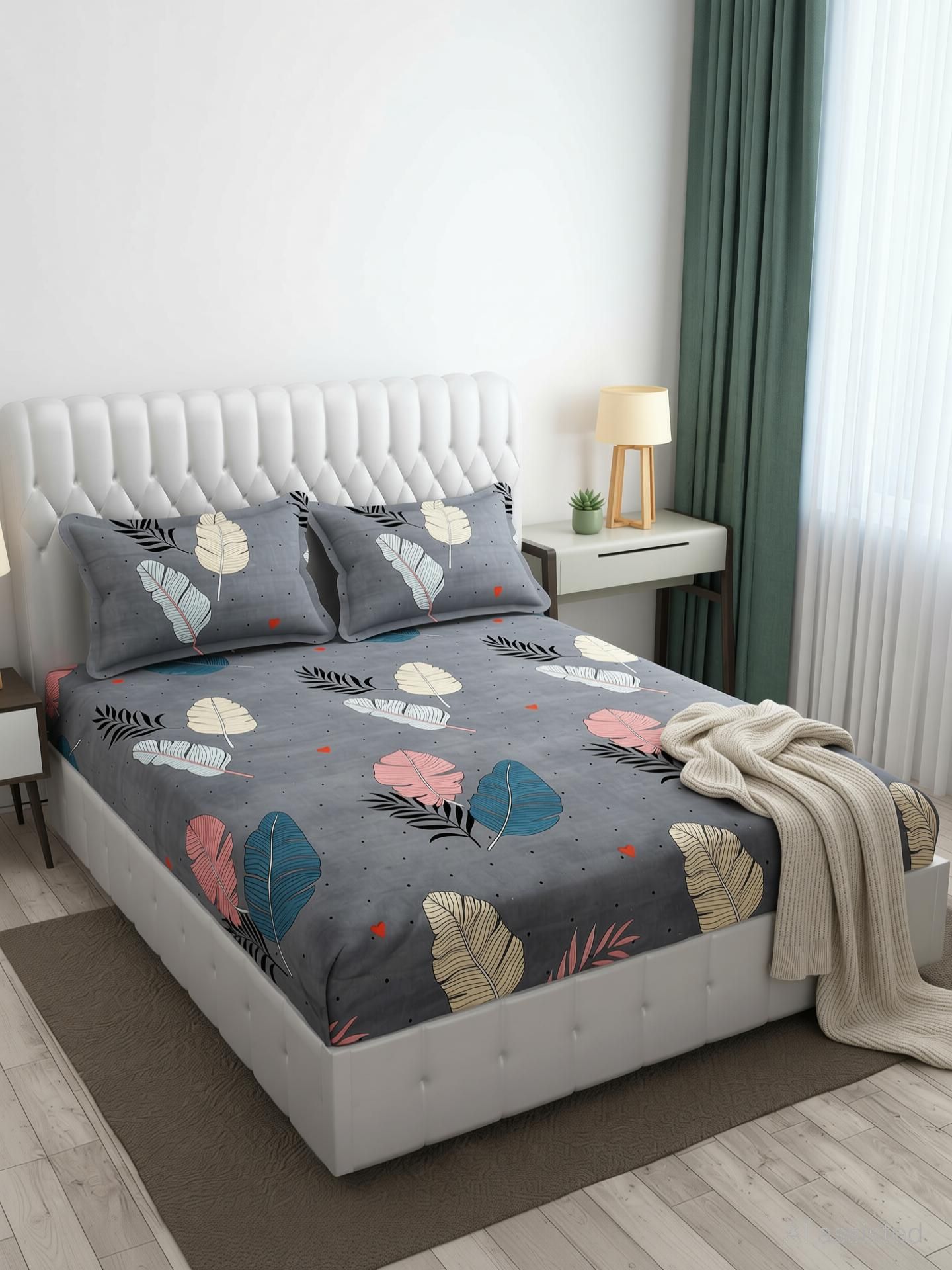 Cotton Queen Flat 280 TC Floral 1 Bedsheet with 2 Pillow Covers-image-41