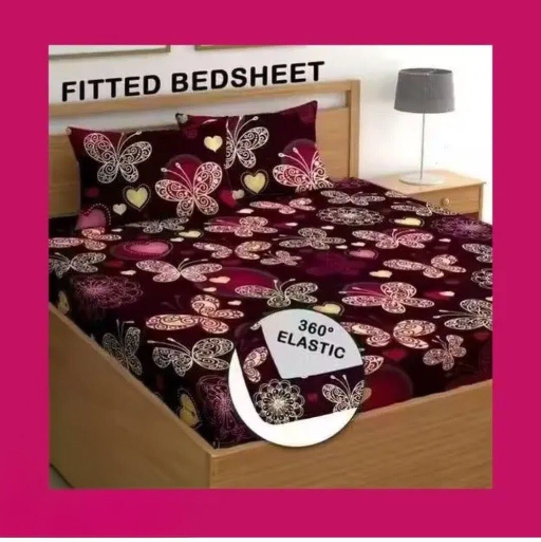 jasvi cat Cotton Blend Double, King, Queen, Single Fitted (Elastic) 300 TC Floral 1 Summer Bedsheet with 2 Pillow Covers-picture-41