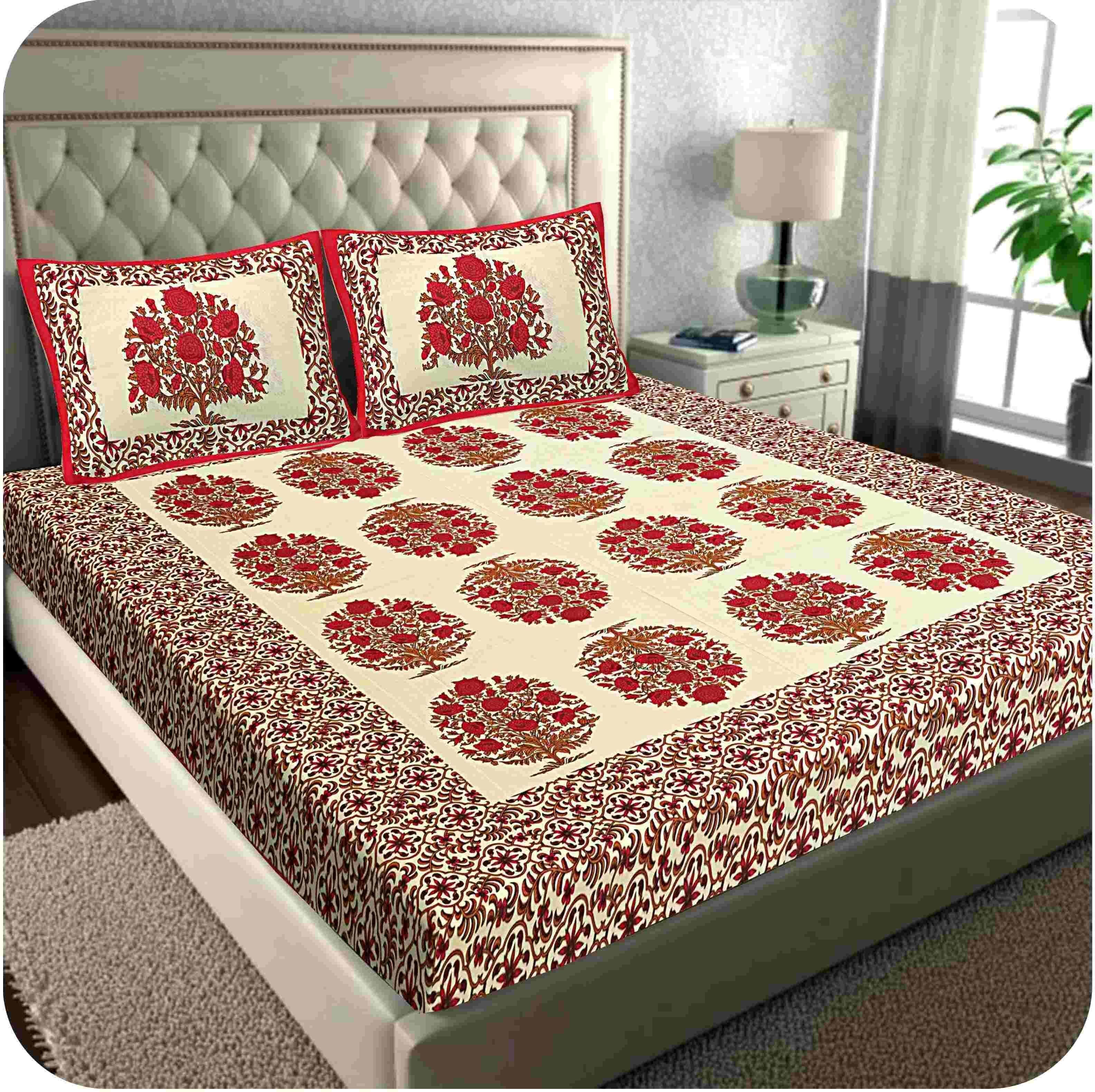 nspr Cotton Double Flat 144 TC Checkered 1 Bedsheet with 2 Pillow Covers-picture-22