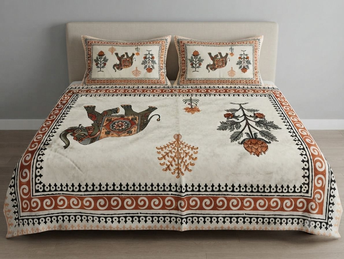 Cotton Double Flat 300 TC Printed 1 Summer Bedsheet with 2 Pillow Covers-image-7