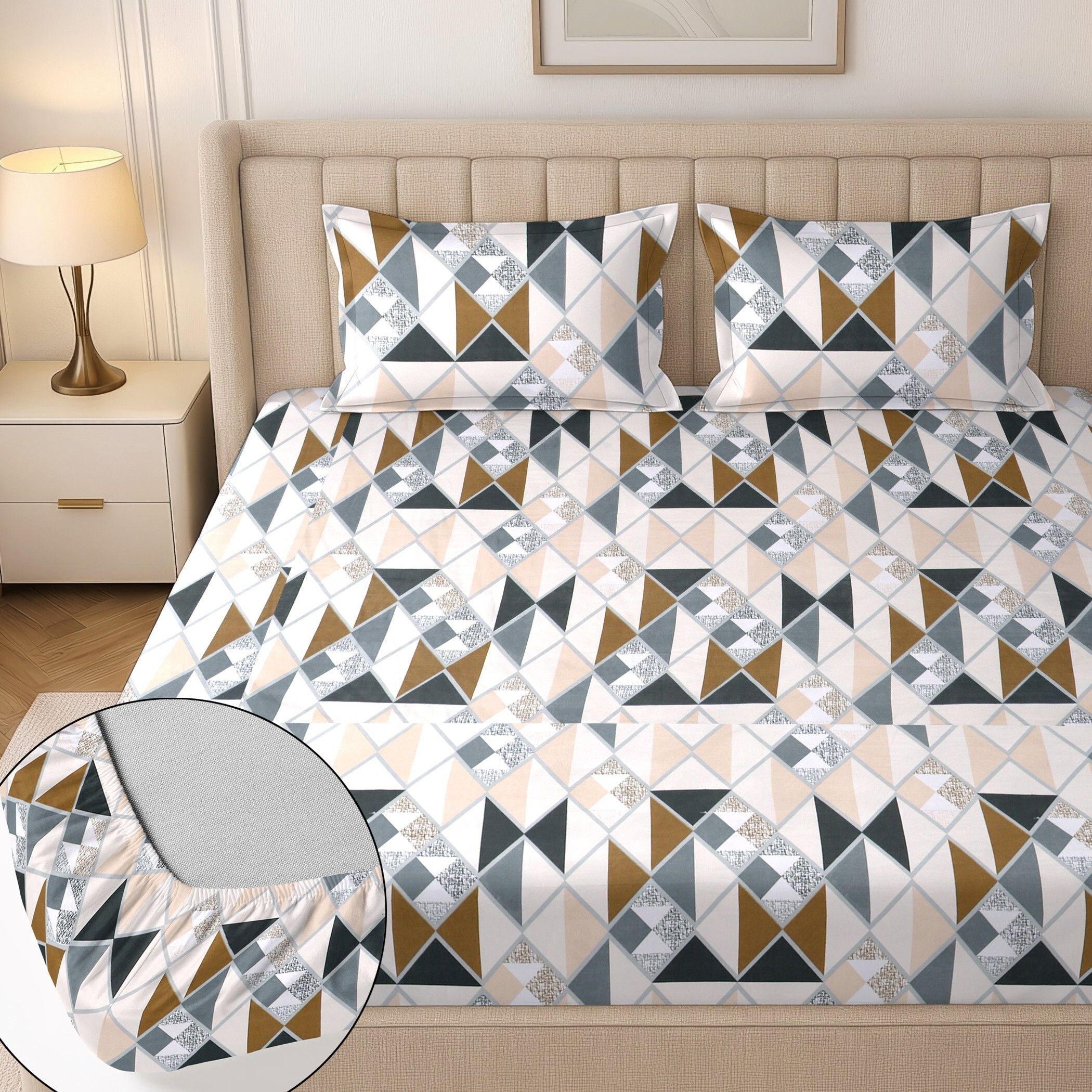 flipkart smartbuy Cotton King Fitted (Elastic) 244 TC Floral 1 Summer Bedsheet with 2 Pillow Covers-picture-25