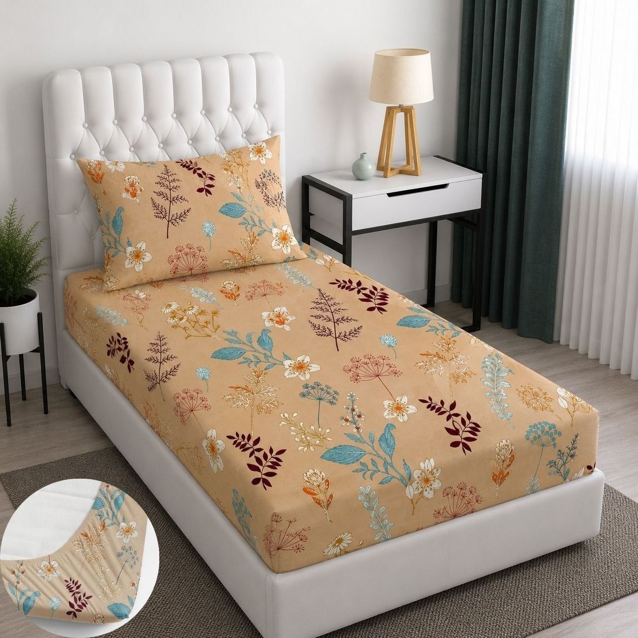 bm decor Cotton Single Fitted (Elastic) 255 TC Printed 1 Summer Bedsheet-picture-20