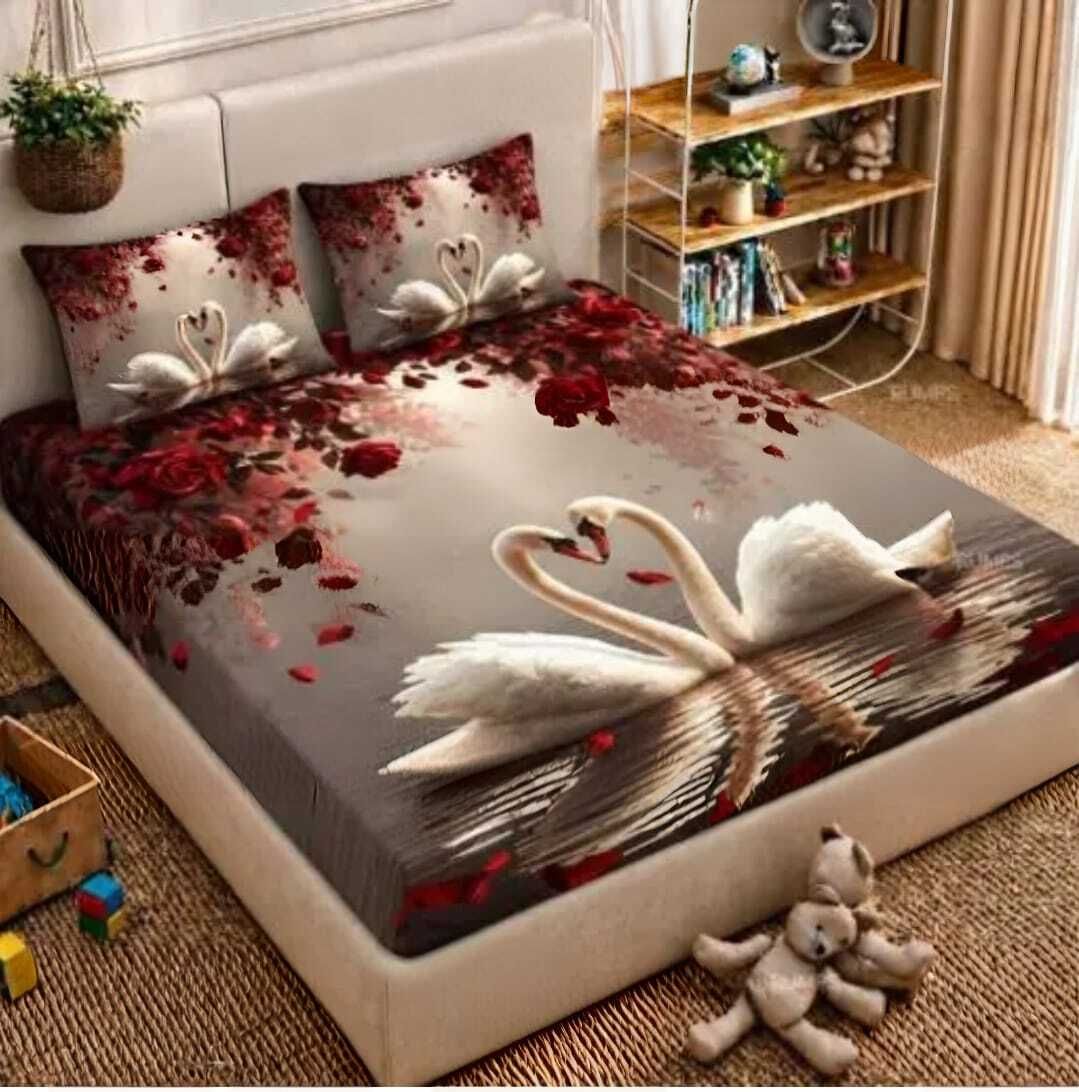 jasvi cat Cotton Blend Double Flat 300 TC 7D Digital 1 Summer Bedsheet with 2 Pillow Covers-picture-10
