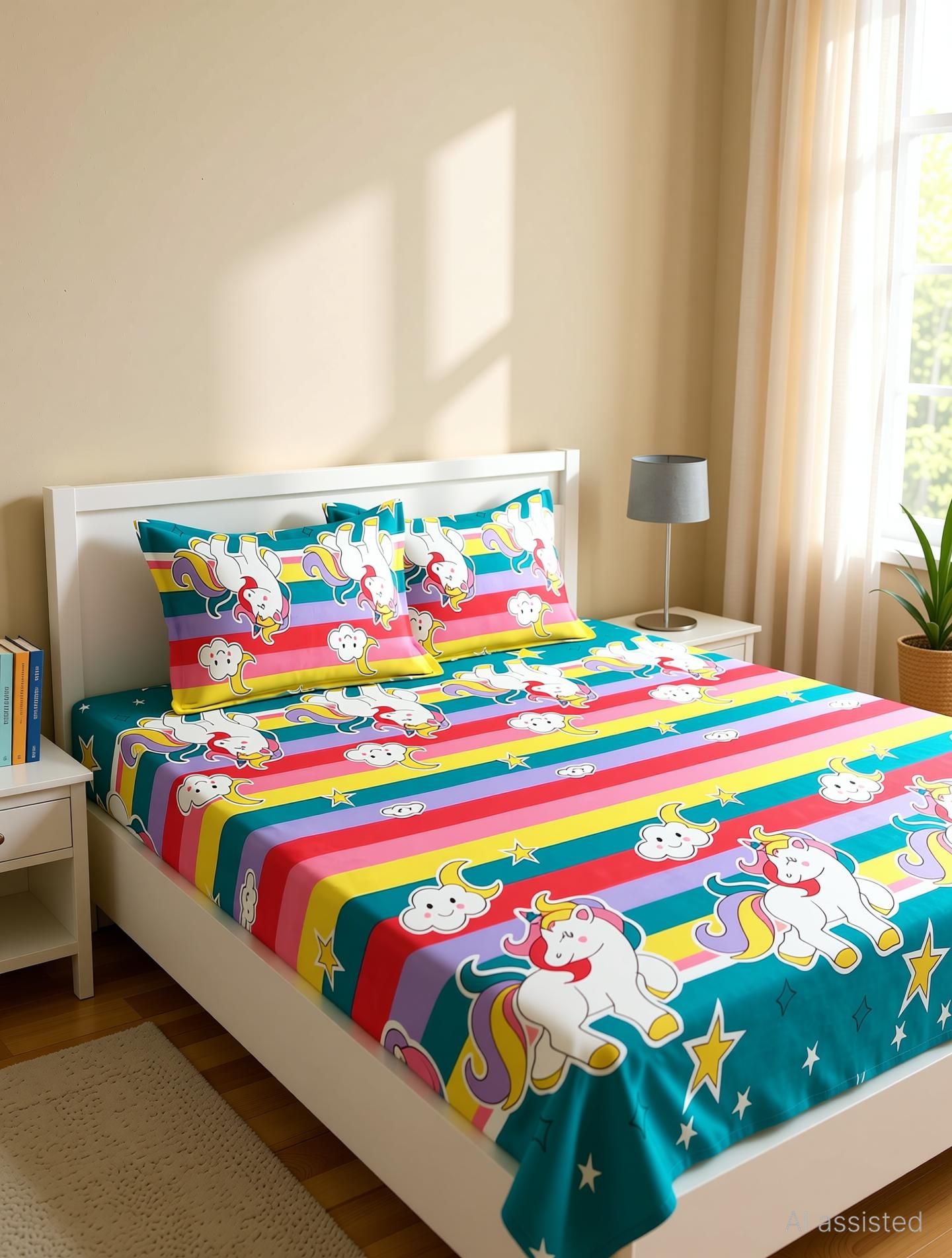 Cotton Double Fitted (Elastic) 244 TC Printed 1 Bedsheet with 2 Pillow Covers-image-38