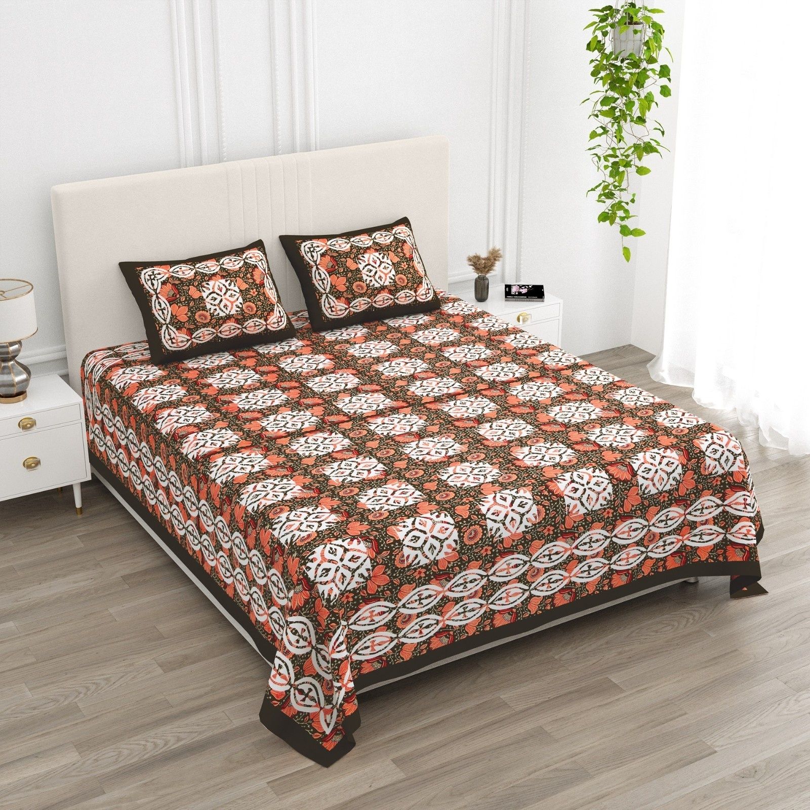 Polycotton Queen Flat 400 TC 3D Printed 1 Summer Bedsheet with 2 Pillow Covers-image-5