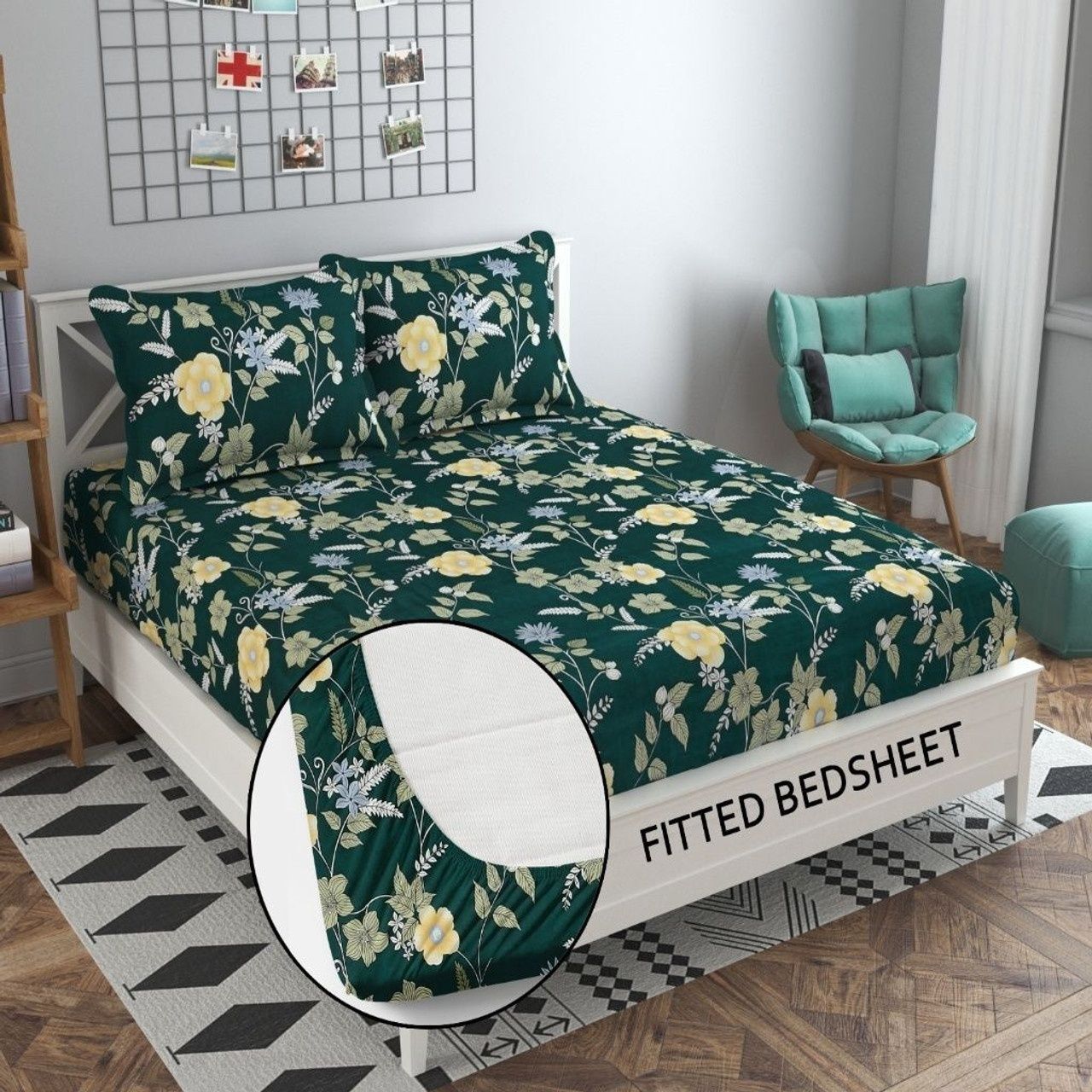 fabricora Cotton Blend Double Fitted (Elastic) 240 TC Abstract 1 Bedsheet with 2 Pillow Covers-picture-10