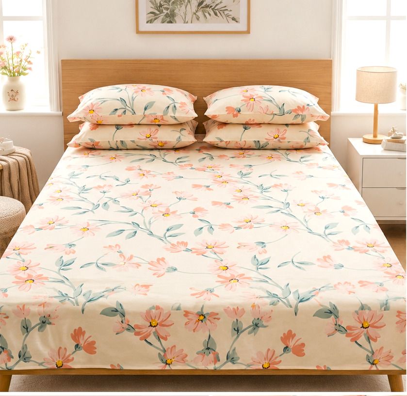 mahadevent Cotton Double Flat 240 TC Floral 1 Summer Bedsheet with 2 Pillow Covers-picture-20