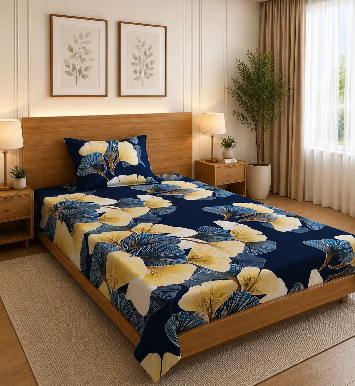Cotton Single Flat 300 TC Floral 1 Summer Bedsheet-image-40
