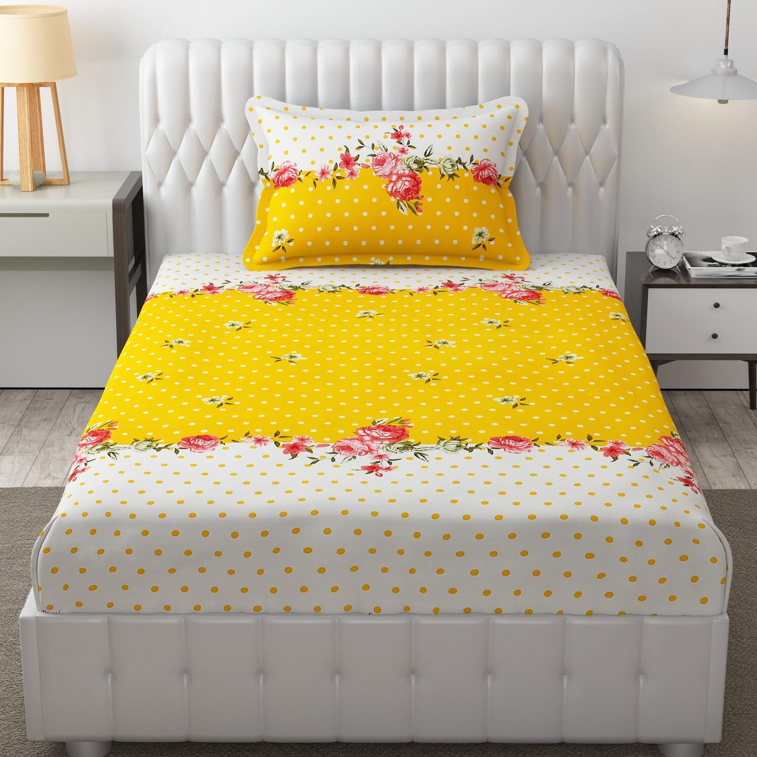 Microfiber Single Flat 180 TC Printed 1 Bedsheet with 1 Cushion Covers-image-17