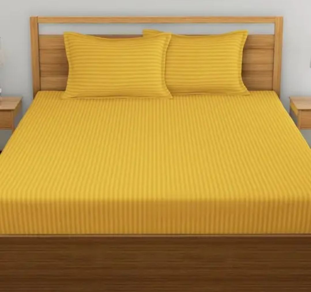 Cotton Blend King Flat 300 TC Striped 1 Summer Bedsheet with 2 Pillow Covers-image-20