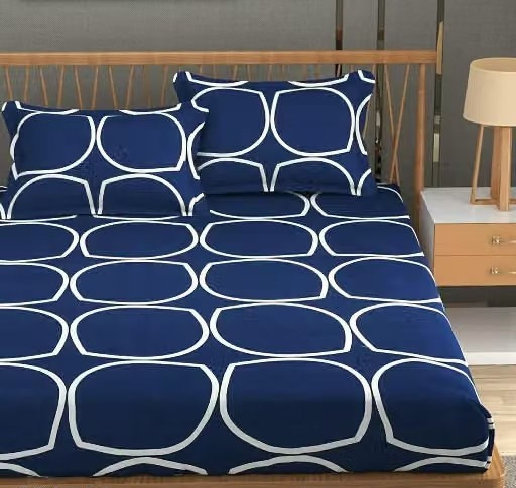 Polycotton Double Fitted (Elastic) 200 TC 7D Digital 1 Summer Bedsheet with 2 Pillow Covers-image-1