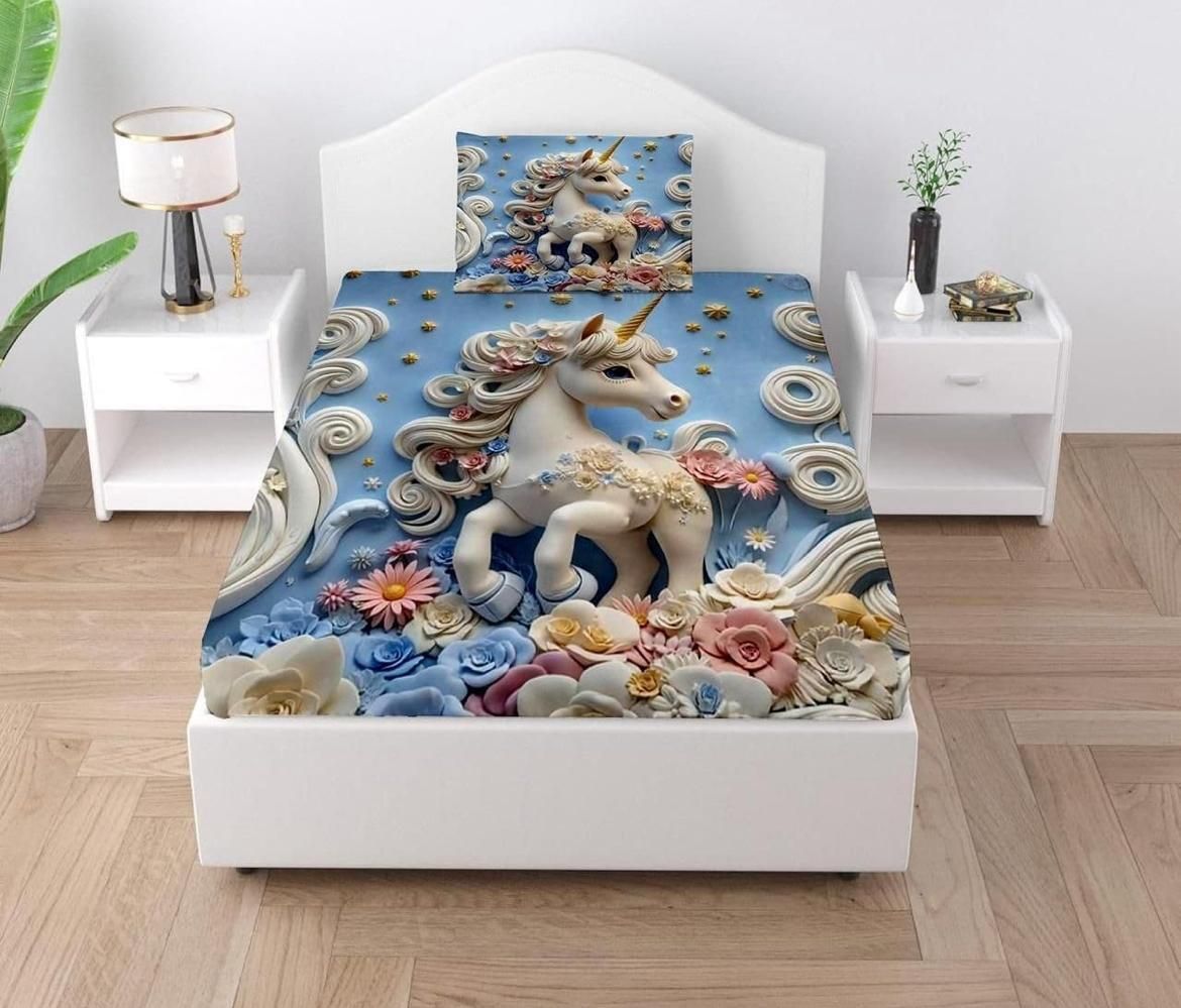 blenzza deco Cotton Single Flat 180 TC 3D Printed Bedsheet-picture-4