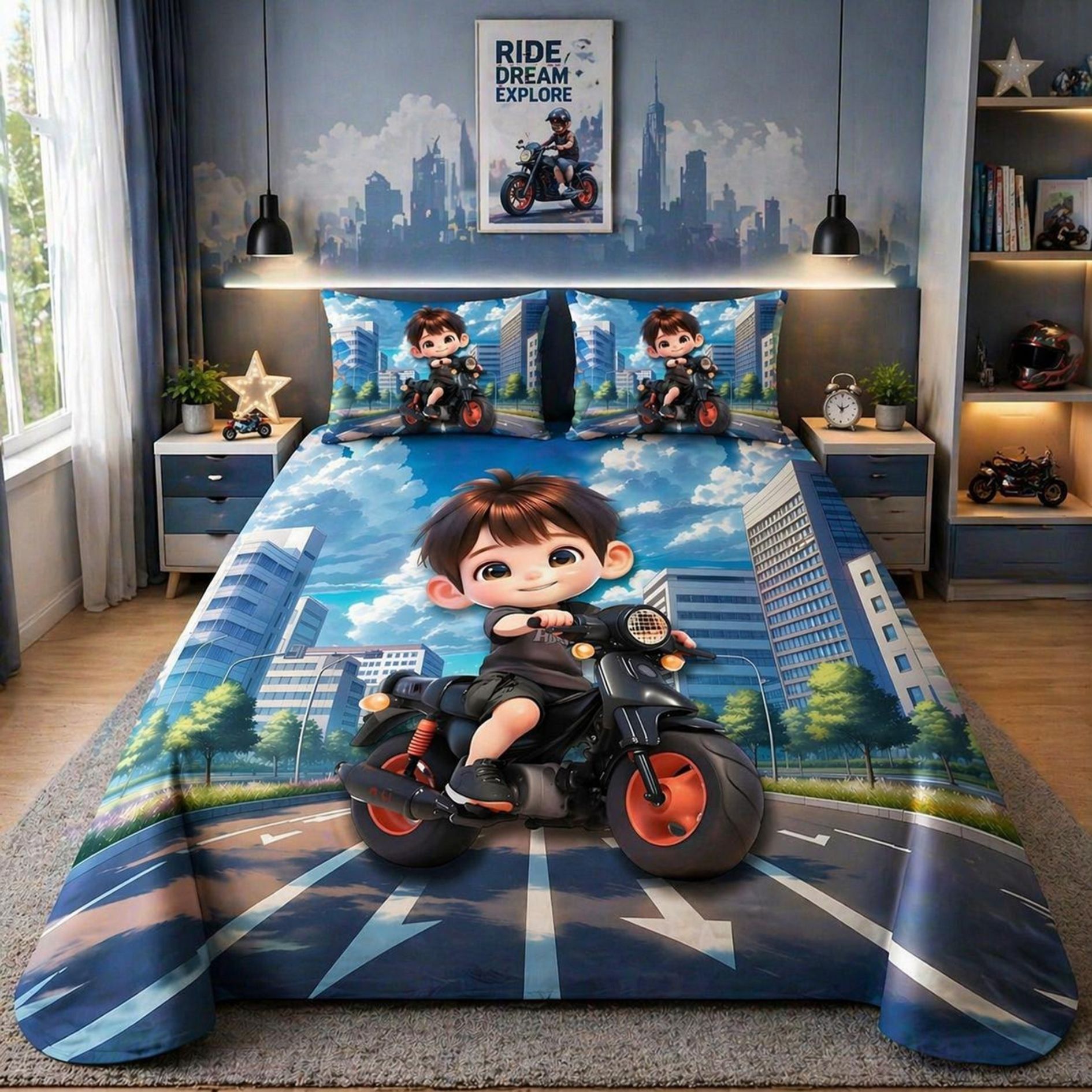 Cotton Double Flat 400 TC 7D Digital 1 Winter Bedsheet with 2 Pillow Covers-image-5