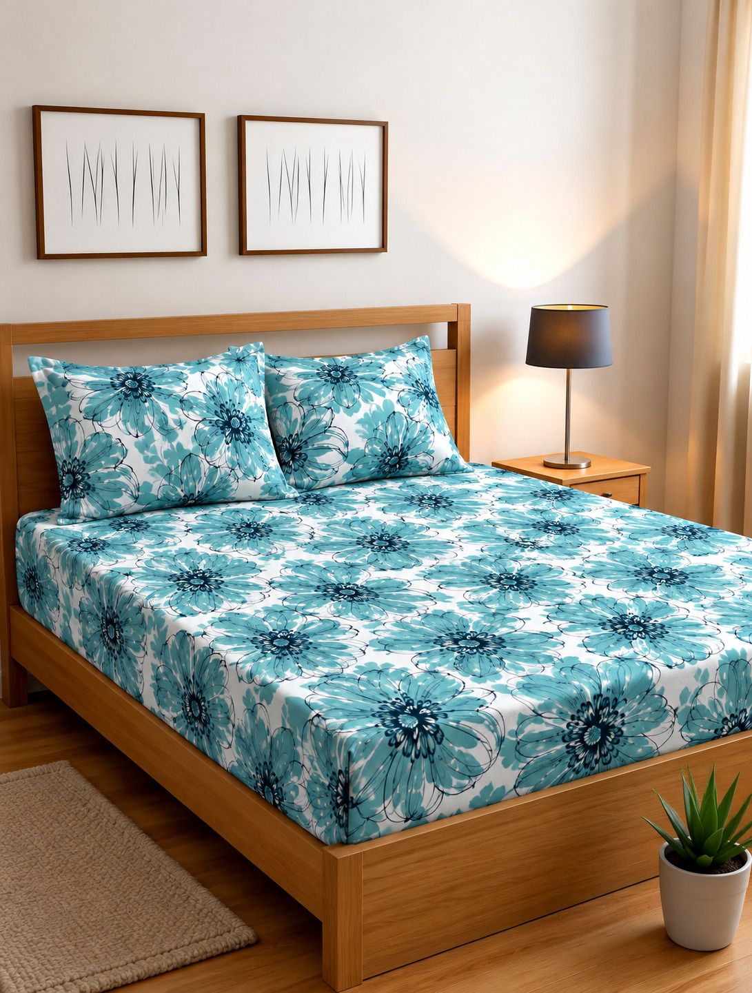 bm decor Cotton King Fitted (Elastic) 244 TC Printed 1 Summer Bedsheet with 2 Pillow Covers-picture-14