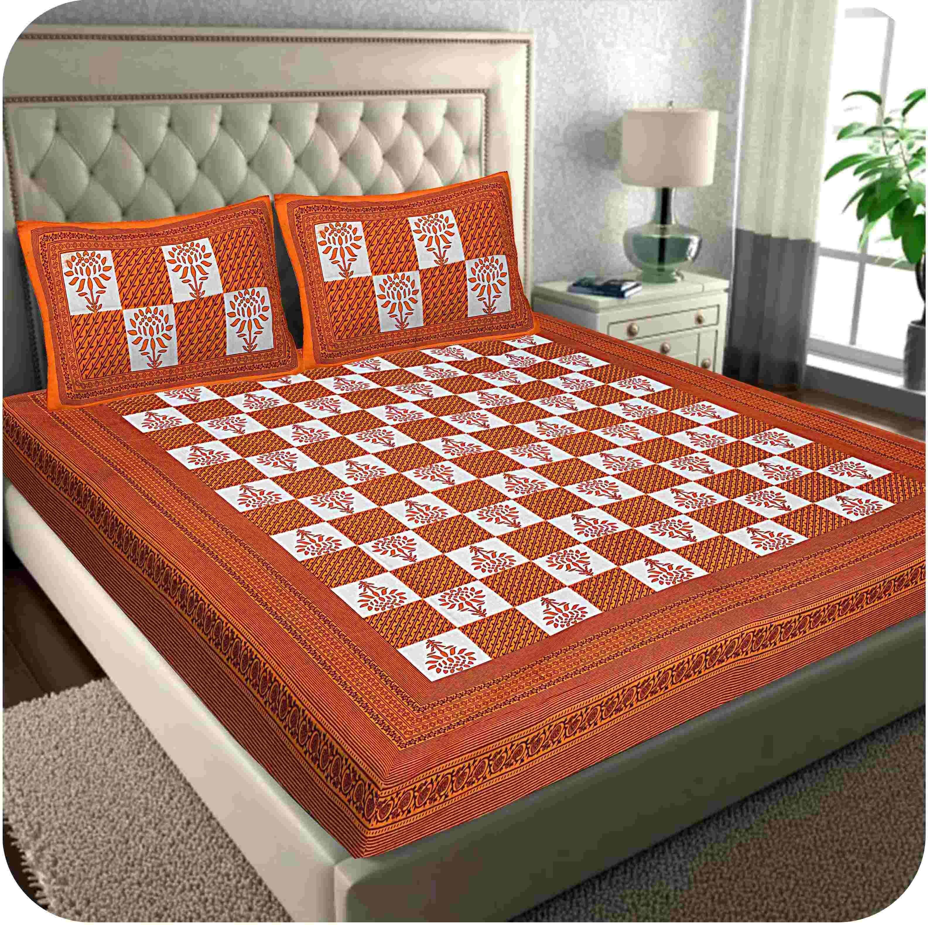 rrw Cotton Double Flat 144 TC Checkered Bedsheet-picture-14