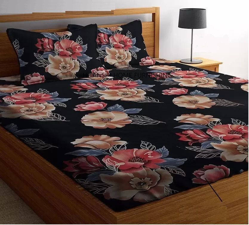 radhey Cotton Double Fitted (Elastic) 220 TC Printed 1 Bedsheet with 2 Pillow Covers-picture-6