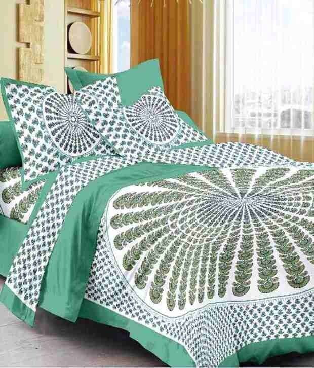 Cotton Double Flat 220 TC Jaipuri Prints 1 Summer Bedsheet with 2 Pillow Covers-image-48