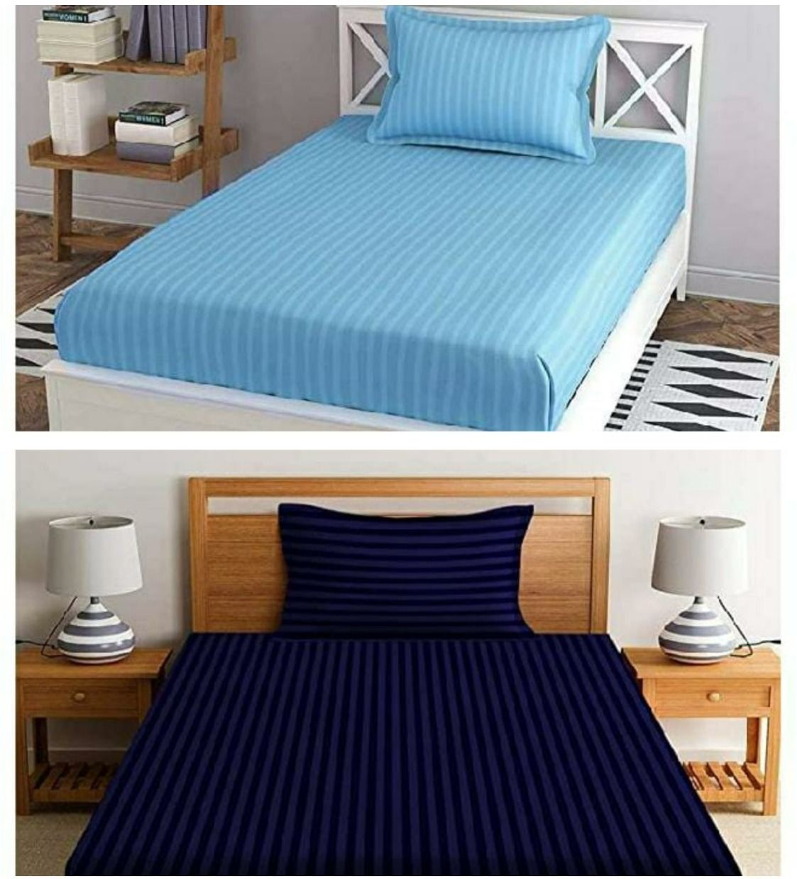 210 TC Cotton Single Striped Flat Bedsheet-image-41