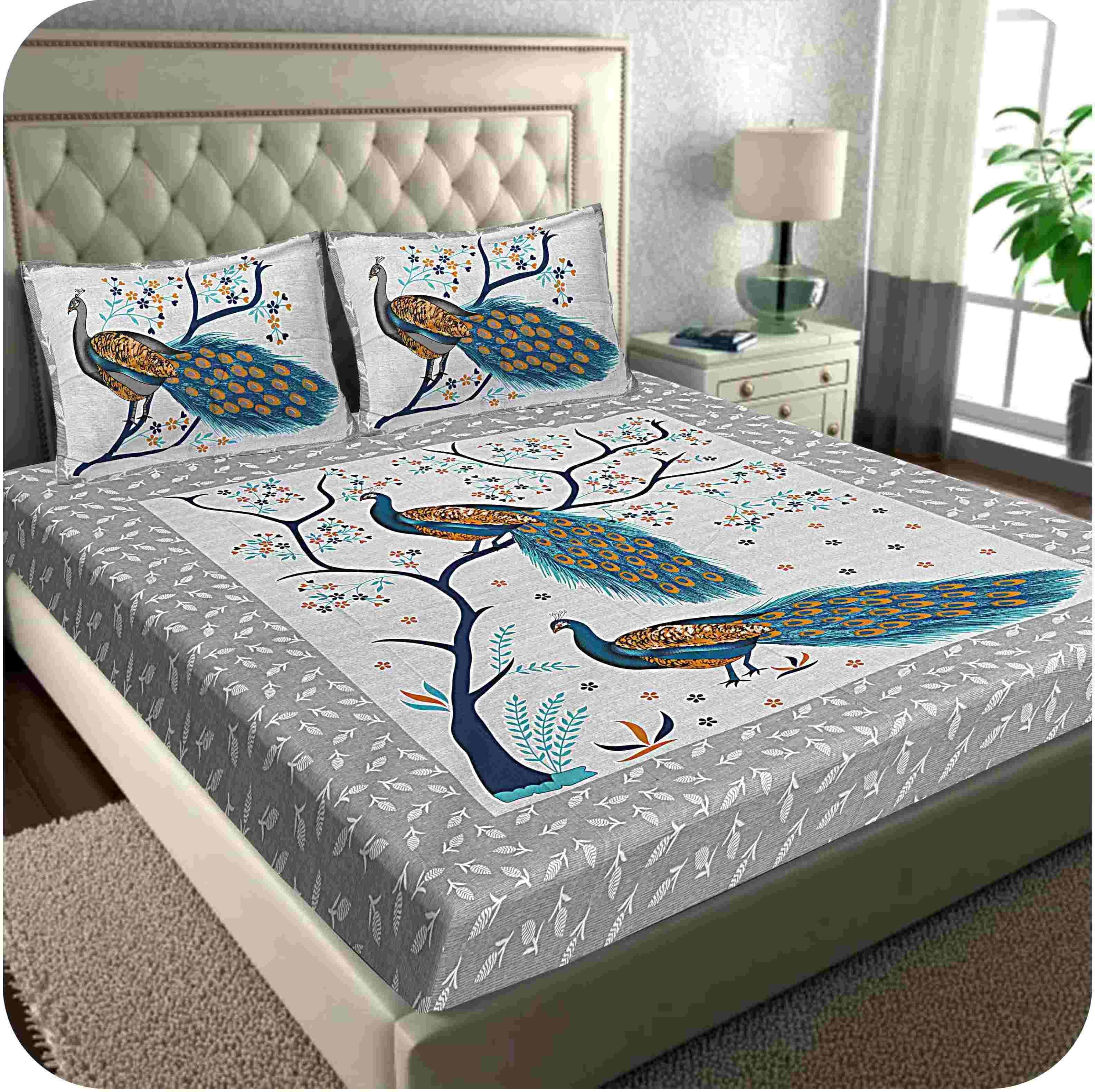 nspr Cotton Double Flat 144 TC Checkered 1 Bedsheet with 2 Pillow Covers-picture-37
