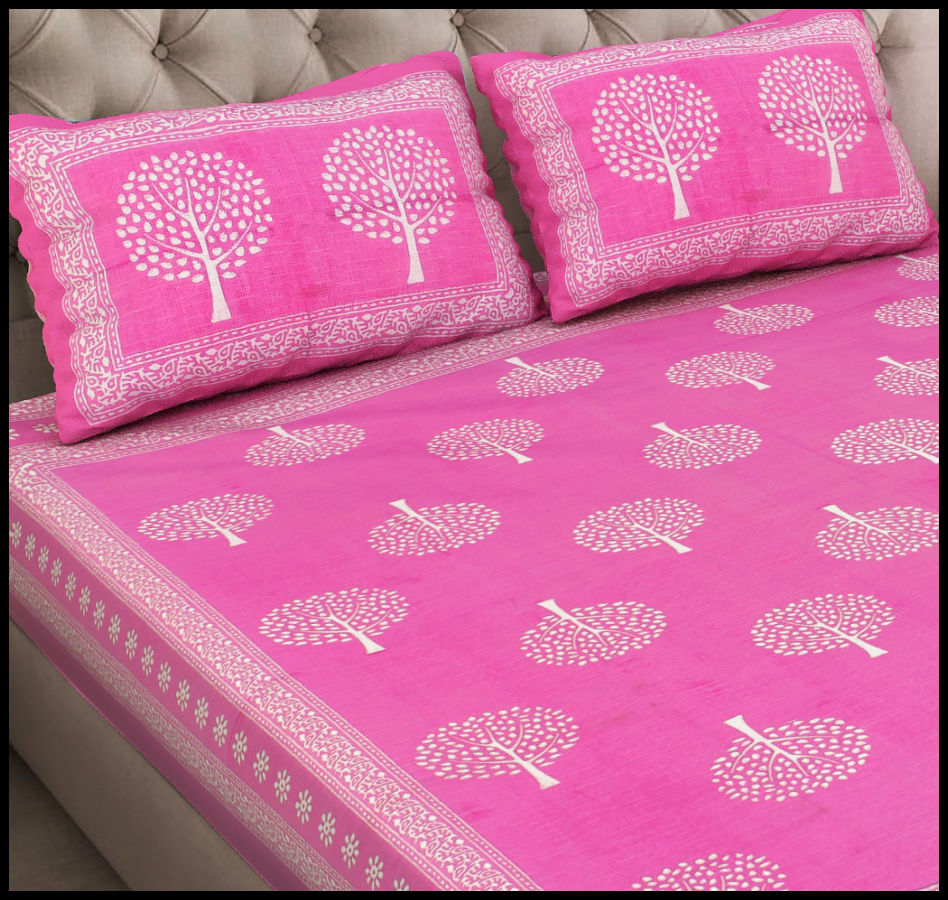 Cotton Double, Queen Flat 220 TC Printed 1 Summer Bedsheet with 2 Pillow Covers-image-36
