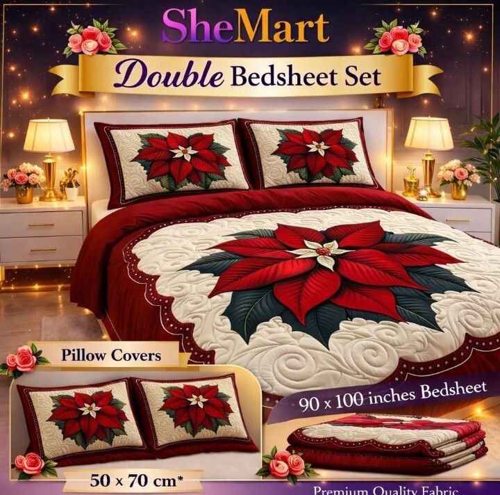 Cotton Blend Double, King, Queen Flat 240 TC Floral 1 Summer Bedsheet with 2 Pillow Covers-image-19