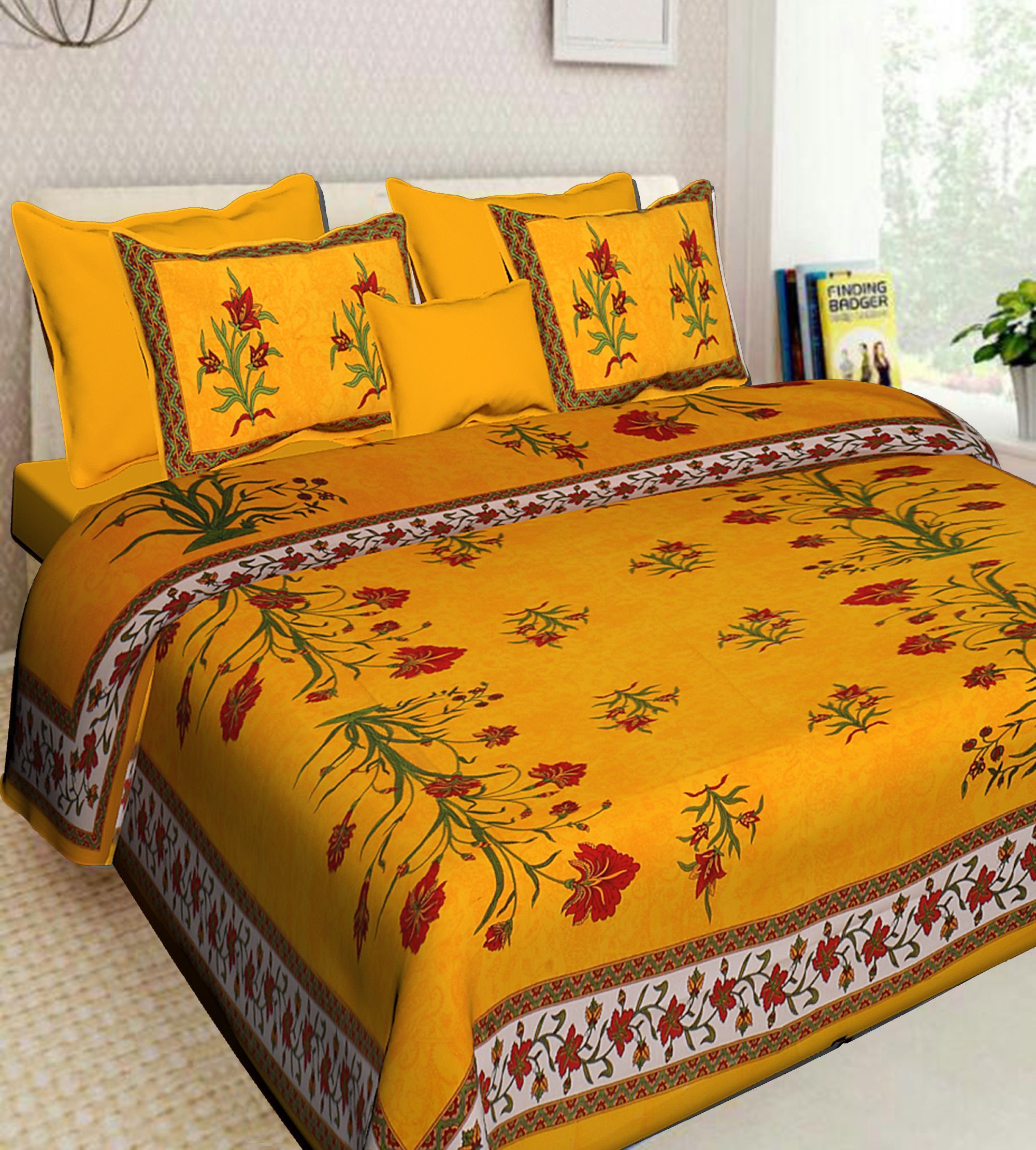 Cotton Double Flat 160 TC Floral 1 Summer Bedsheet with 2 Pillow Covers-image-37