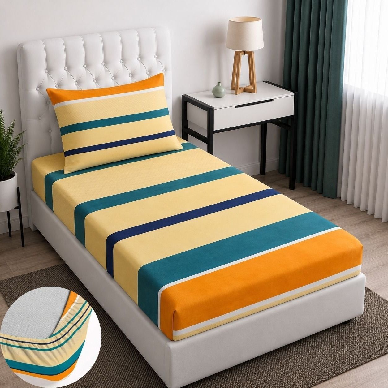 Cotton Single Fitted (Elastic) 255 TC Printed 1 Summer Bedsheet-image-25