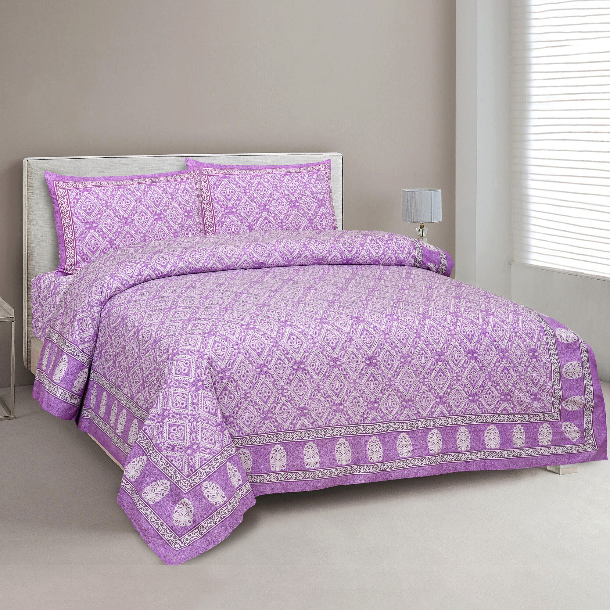 jaipur fabric Cotton Double Flat 240 TC Printed 1 Bedsheet with 2 Pillow Covers-picture-12