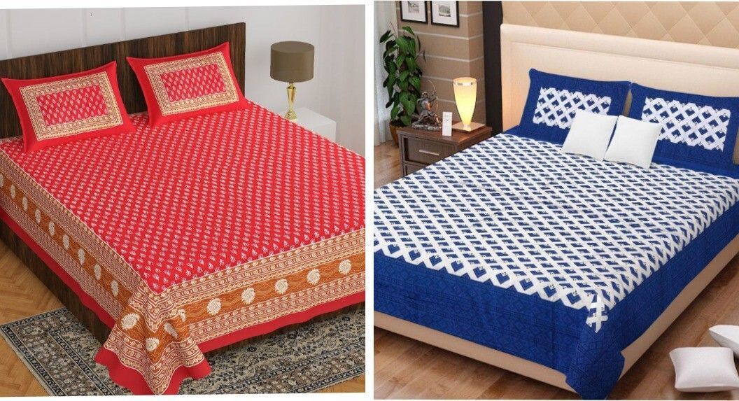 Cotton Double Flat 160 TC Jaipuri Prints 2 Summer Bedsheets with 4 Pillow Covers-image-7
