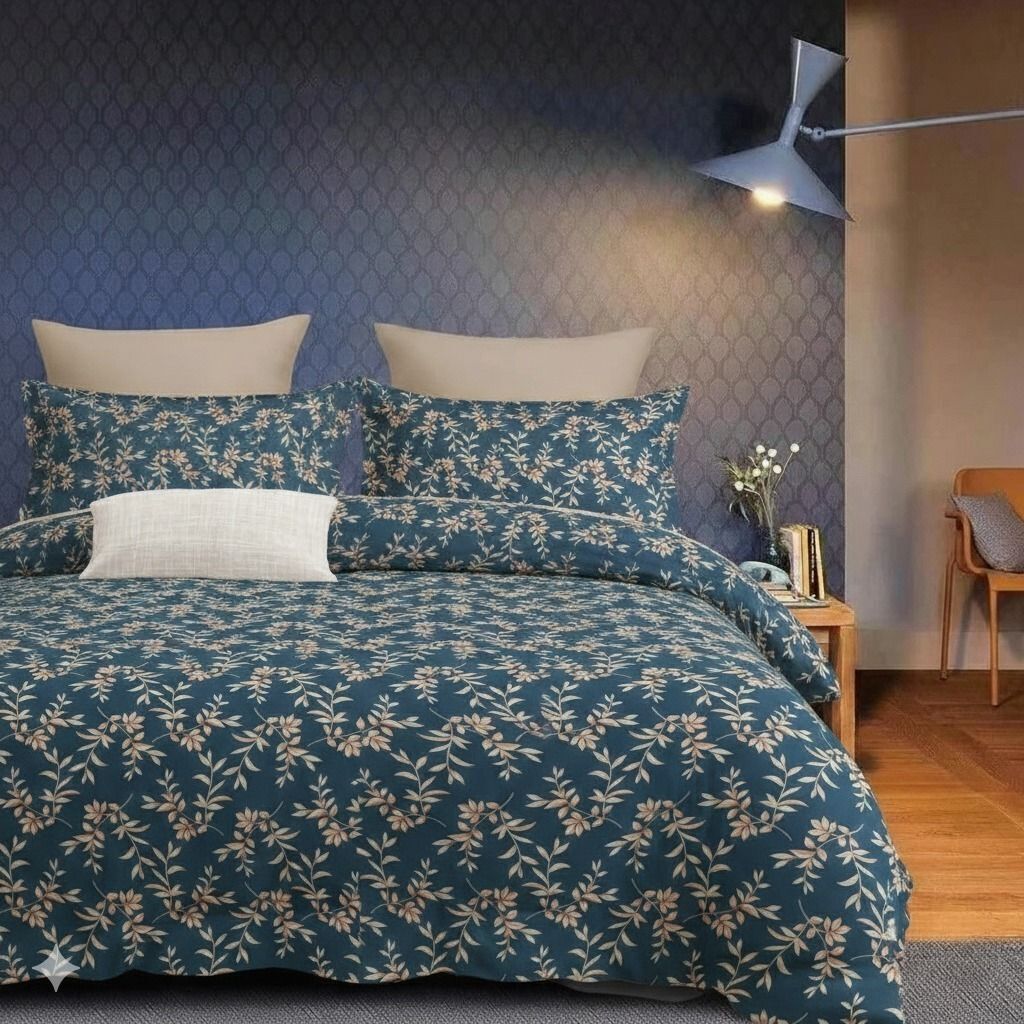 Cotton King Flat 240 TC Floral 1 Summer Bedsheet with 2 Pillow Covers-image-21