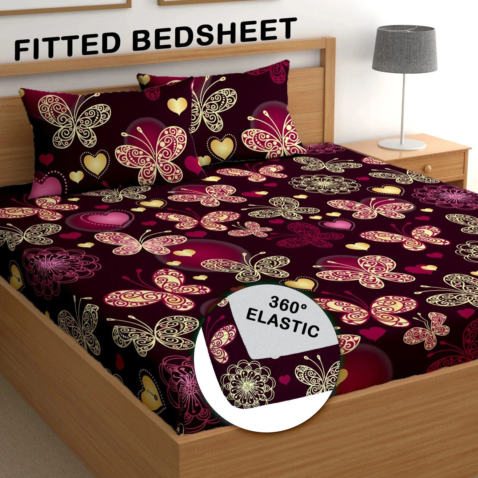 cg homes Cotton Queen Fitted (Elastic) 180 TC Printed Bedsheet-picture-16