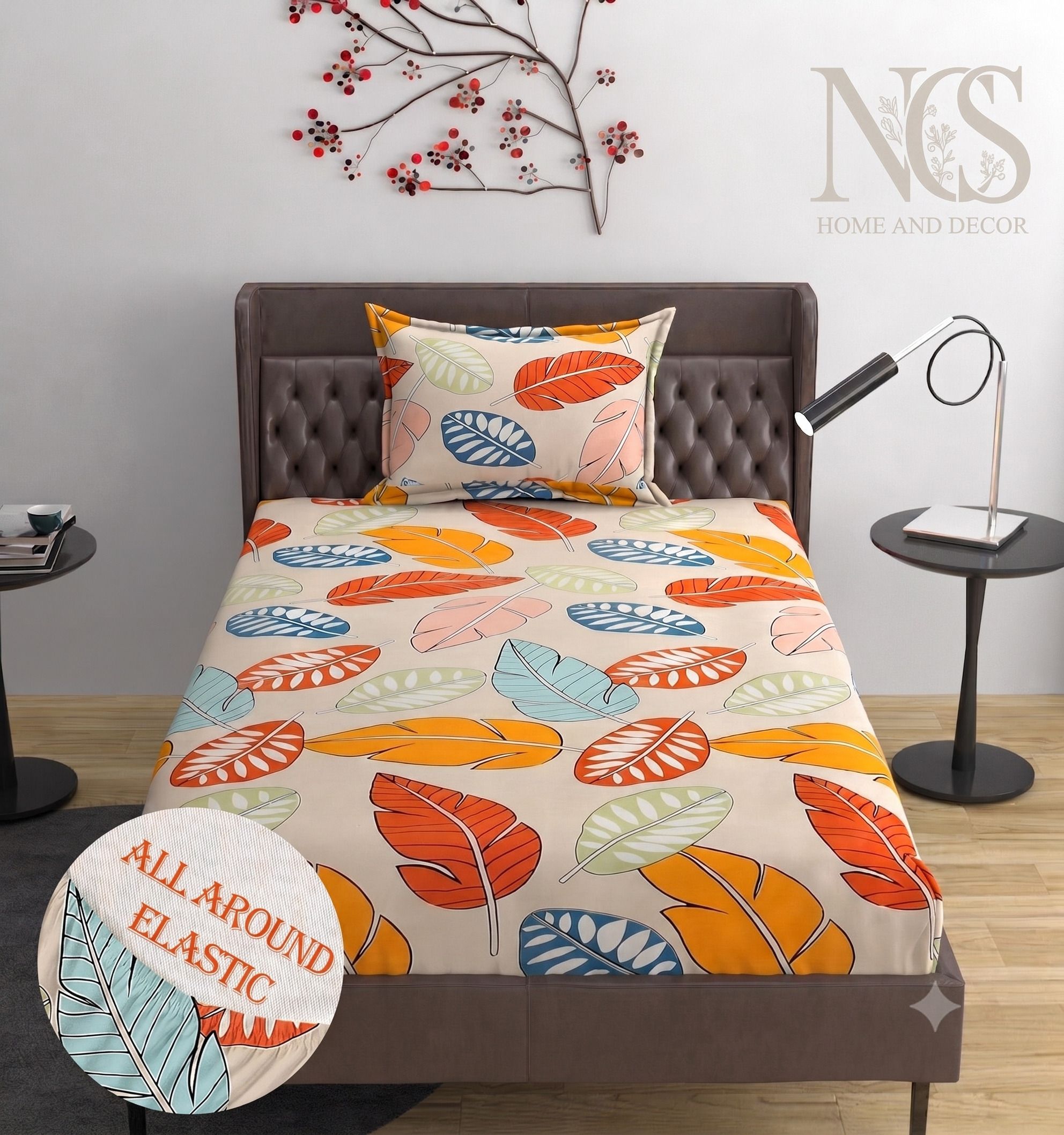 Cotton Single Fitted (Elastic) 300 TC Floral 1 Bedsheet-image-29