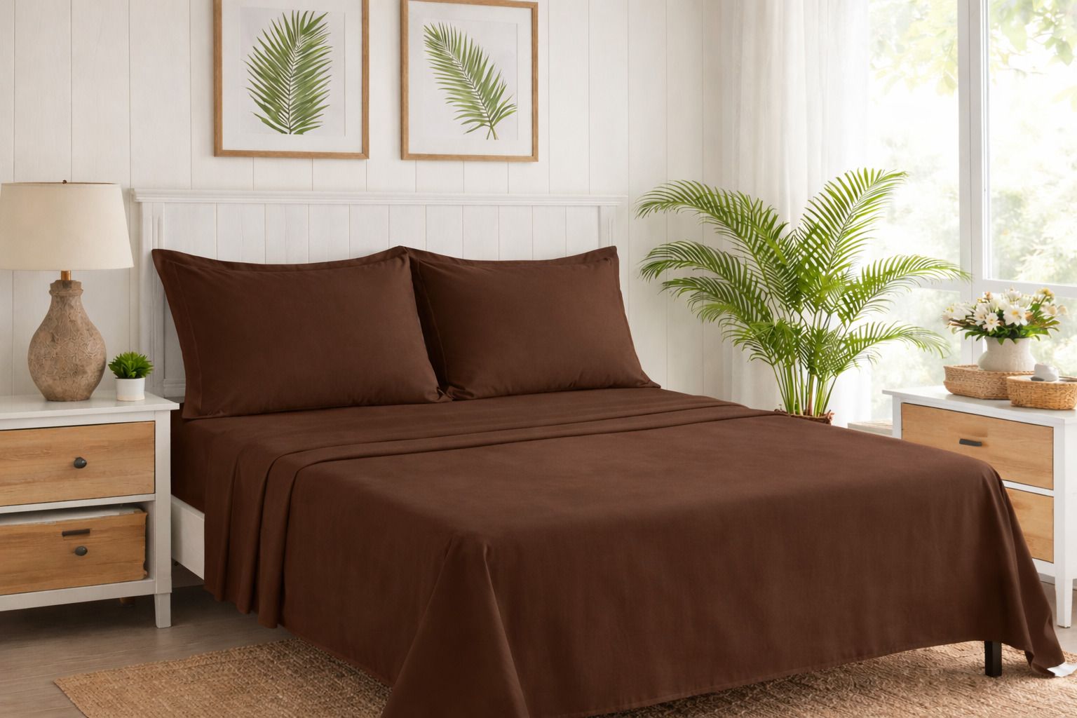 Cotton Super King Flat 300 TC Solid 1 Bedsheet with 2 Pillow Covers-image-16