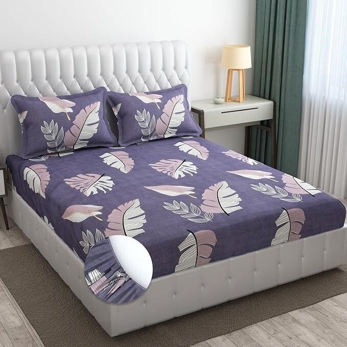la mantta Cotton Blend Double Fitted (Elastic) 220 TC Printed Bedsheet-picture-21