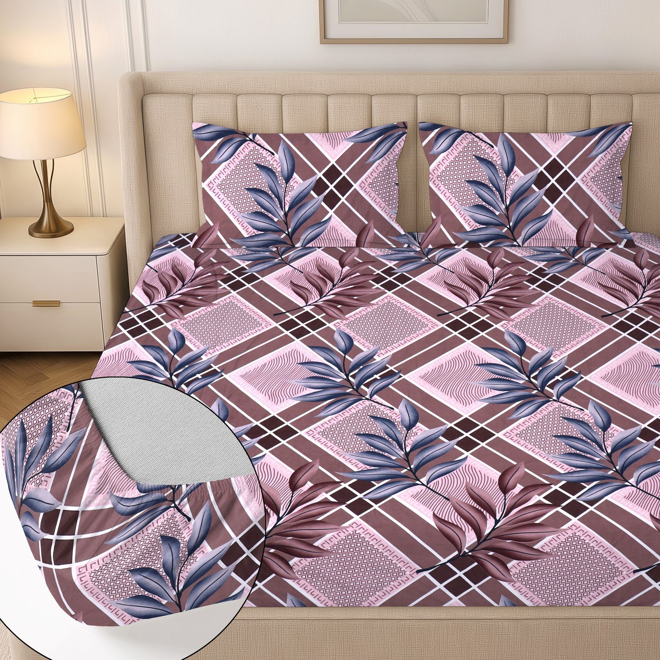 flipkart smartbuy Cotton King Fitted (Elastic) 244 TC Floral 1 Summer Bedsheet with 2 Pillow Covers-picture-30